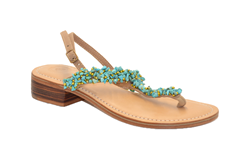 SANDALO POSITANO LIGHT INFRADITO IN PELLE CON PERLINE TURCHESE 